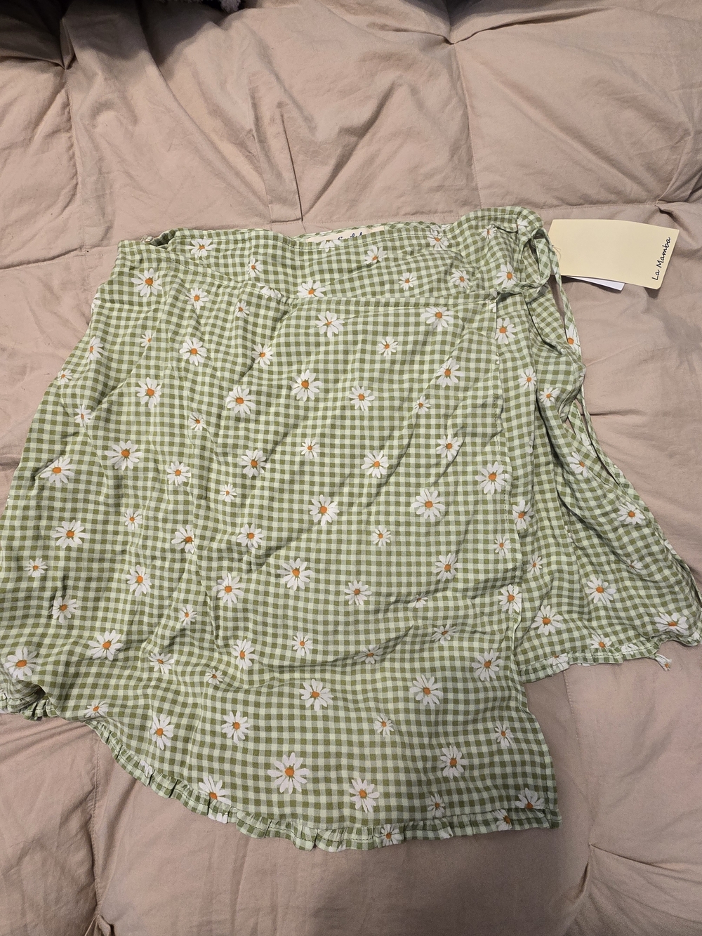 Green Gingham Daisy Wrap Mini Skirt